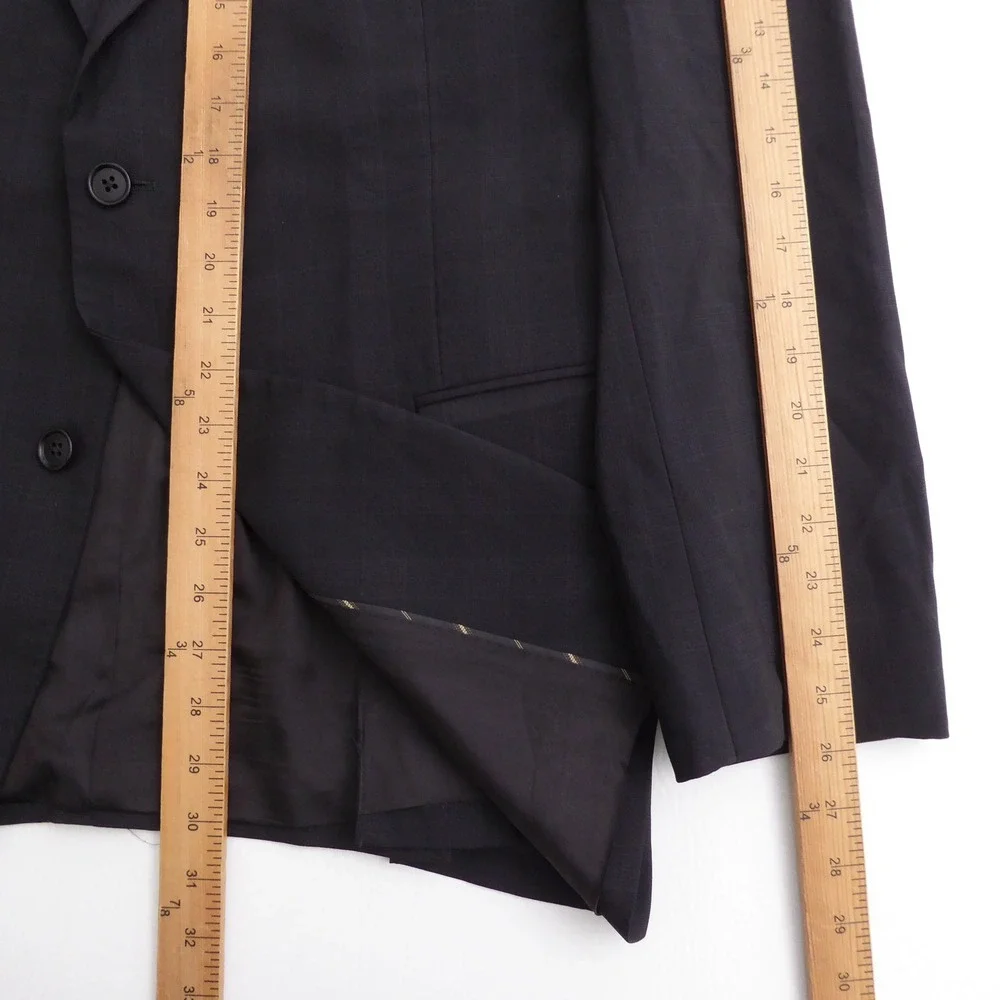 John Varvatos USA Mens Blazer Black Bedford Plaid Wool 46R